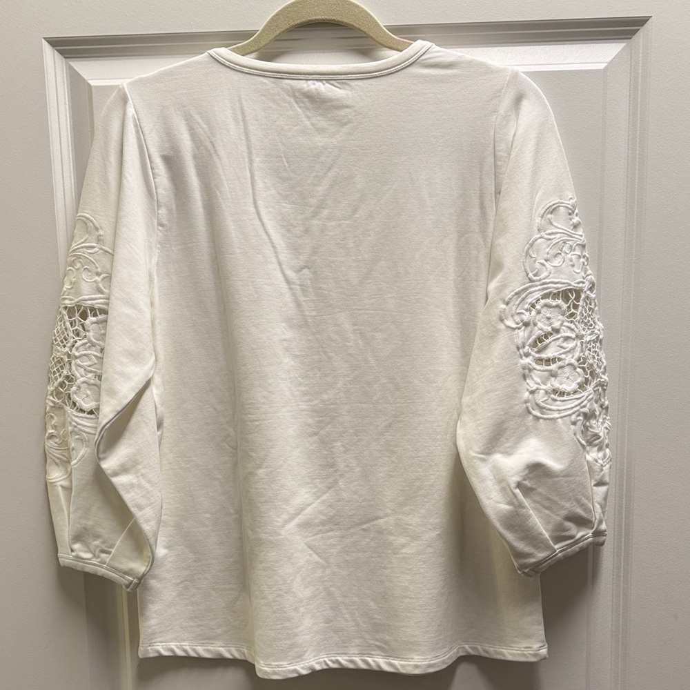 Soft Surroundings Charmaine White Embroidered Women's French Terry Top - Picture 4 of 4